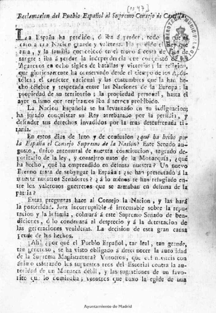 Miniatura de Reclamación del Pueblo Español al Supremo Consejo de Castilla