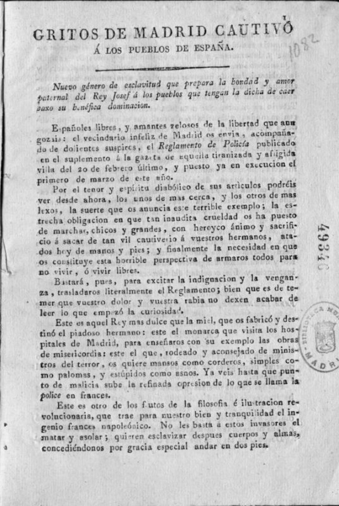Miniatura de Gritos de Madrid cautivo a los pueblos de España. Reglamento de Policía