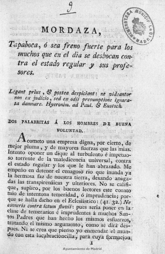 Miniatura de Mordaza, Tapaboca, ó sea freno fuerte para los muchos que en el día se desbocan contra el estado regular y sus profesores.