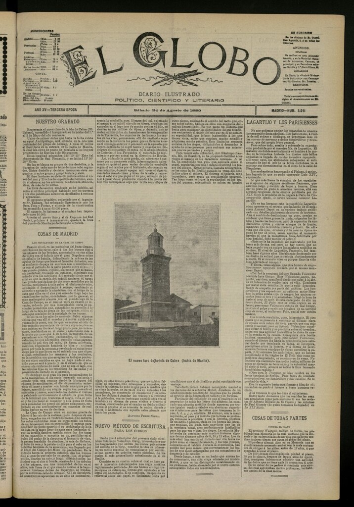 Miniatura de El Globo : diario ilustrado del 24 de agosto de 1889, nº 5041