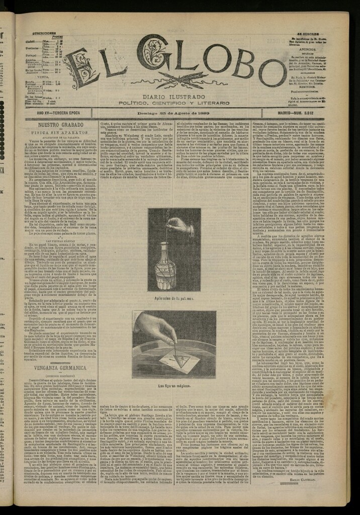 Miniatura de El Globo : diario ilustrado del 25 de agosto de 1889, nº 5042