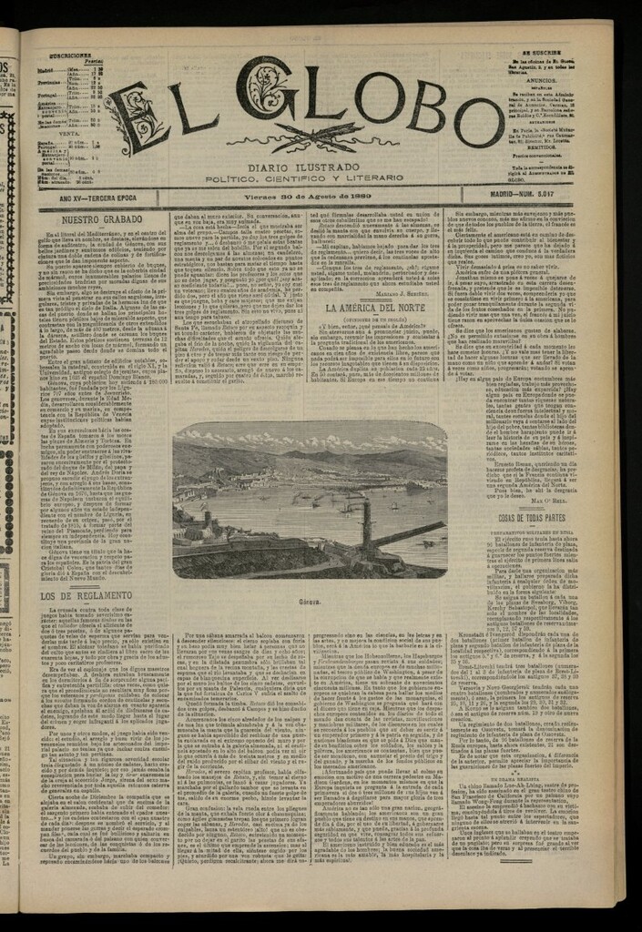 Miniatura de El Globo : diario ilustrado del 30 de agosto de 1889, nº 5047