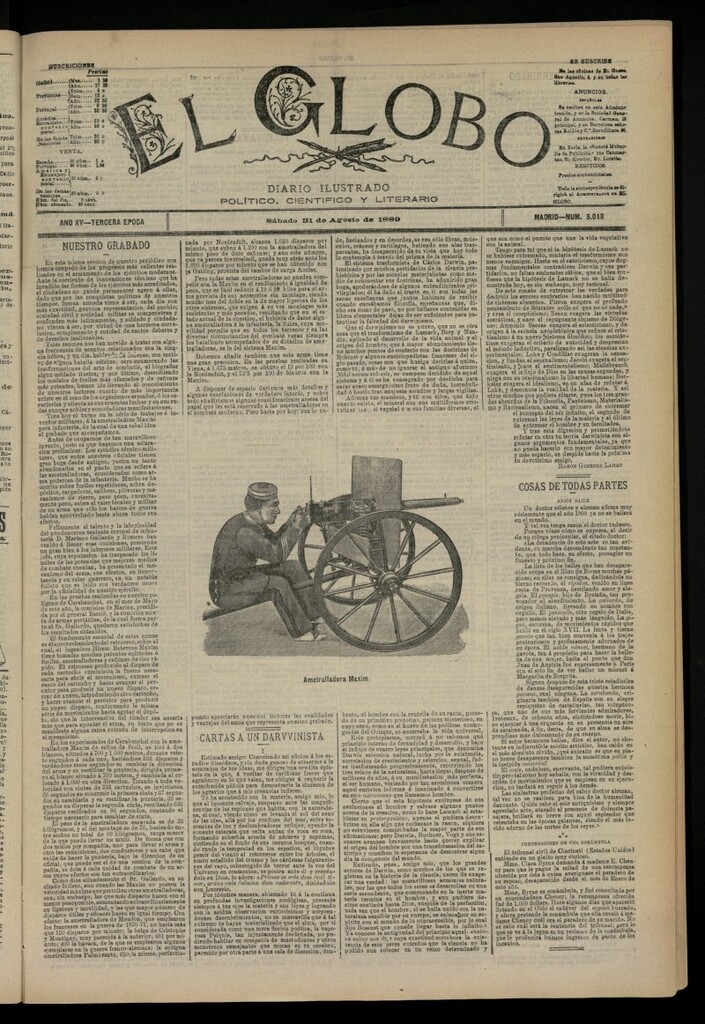 Miniatura de El Globo : diario ilustrado del 31 de agosto de 1889, nº 5048