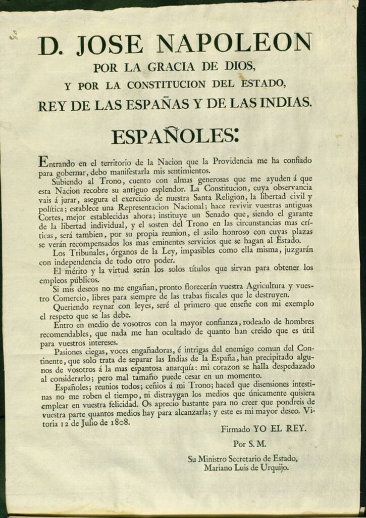Miniatura de Proclama de José I a los españoles