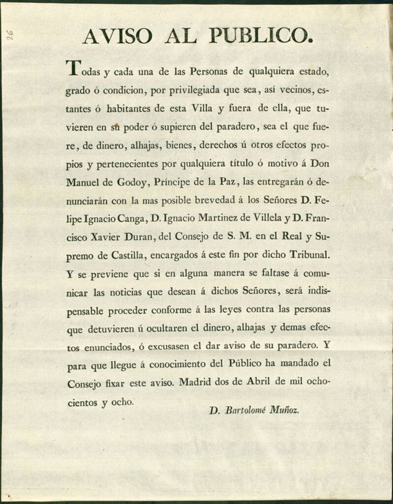 Miniatura de Aviso al público, Todas y cada una de las personas de cualquier estado, grado o condición...