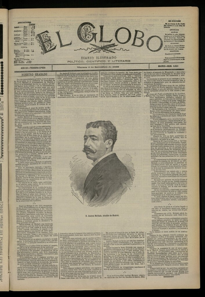Miniatura de El Globo : diario ilustrado del 6 de septiembre de 1889, nº 5054