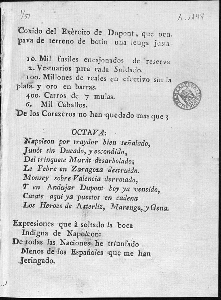 Miniatura de Coxido del Exército de Dupont, que ocupava de terreno un botín de una leuga (sic) justa