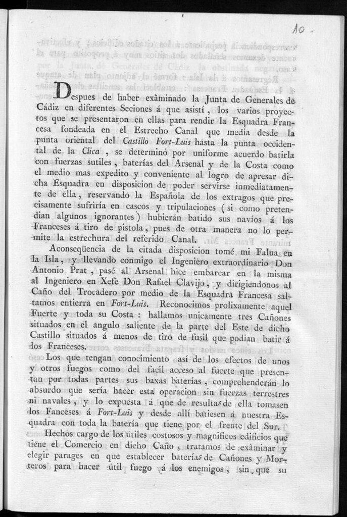 Miniatura de Después de haber examinado la Junta de Generales de Cádiz...los varios proyectos...para rendir la Esquadra Francesa fondeada en el estrecho Canal...desde la punta oriental del Castillo Fort-Luis hasta la punta occidental de la Clica, se determinó...batirl