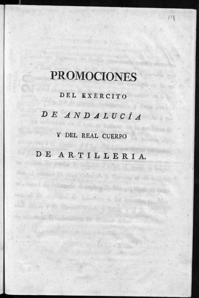 Miniatura de Promociones del exercito de Andalucía y del Real Cuerpo de Artillería