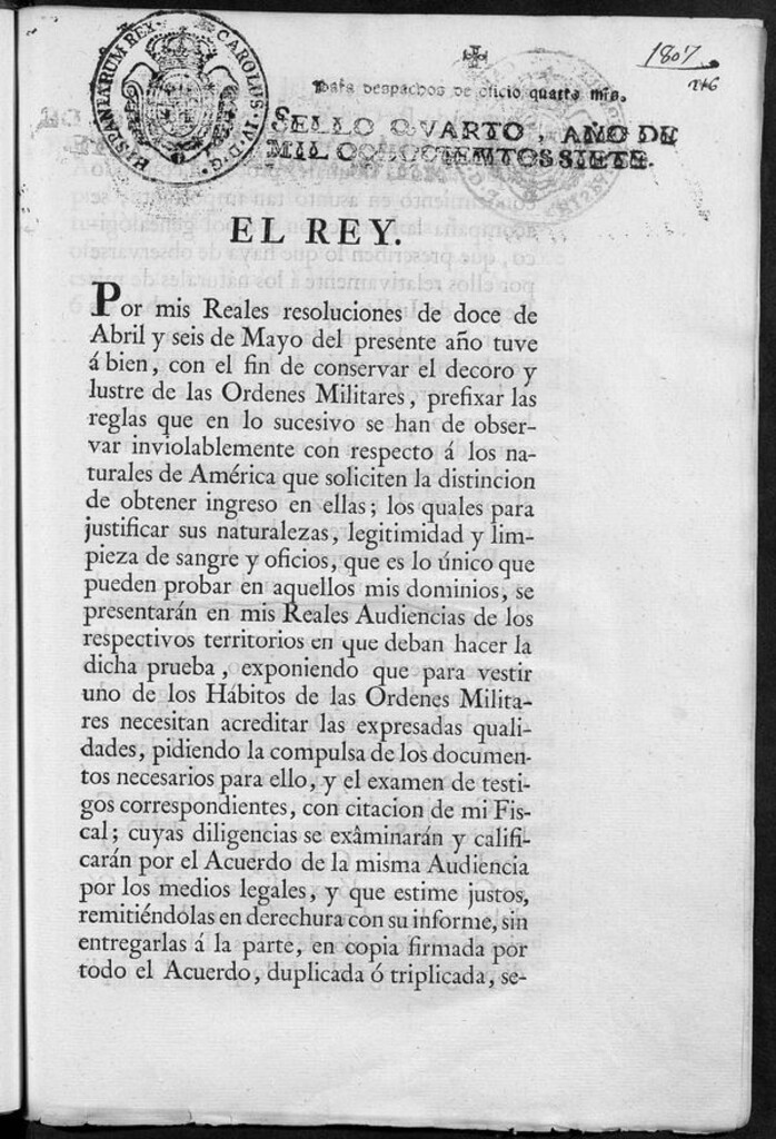 Miniatura de El Rey. Por mi Reales resoluciones de doce de Abril…