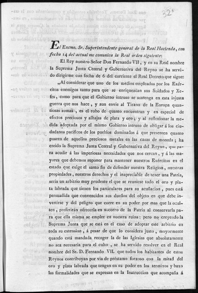 Miniatura de Comunicación de la Real orden que establece el préstamo forzoso de la mitad del oro y plata labrada que los ciudadanos tengan en su poder para la causa de la Guerra
