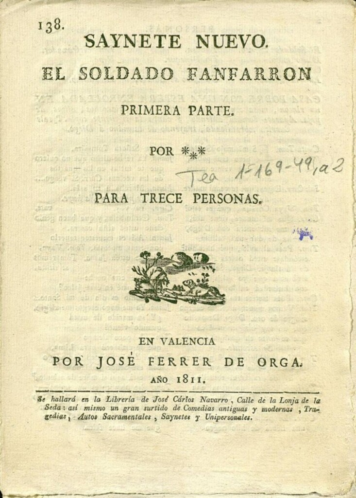 Miniatura de El soldado fanfarrón: Saynete nuevo. Primera parte