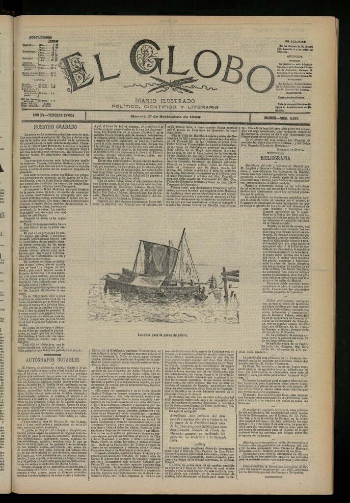 Miniatura de El Globo : diario ilustrado del 17 de septiembre de 1889, nº 5065