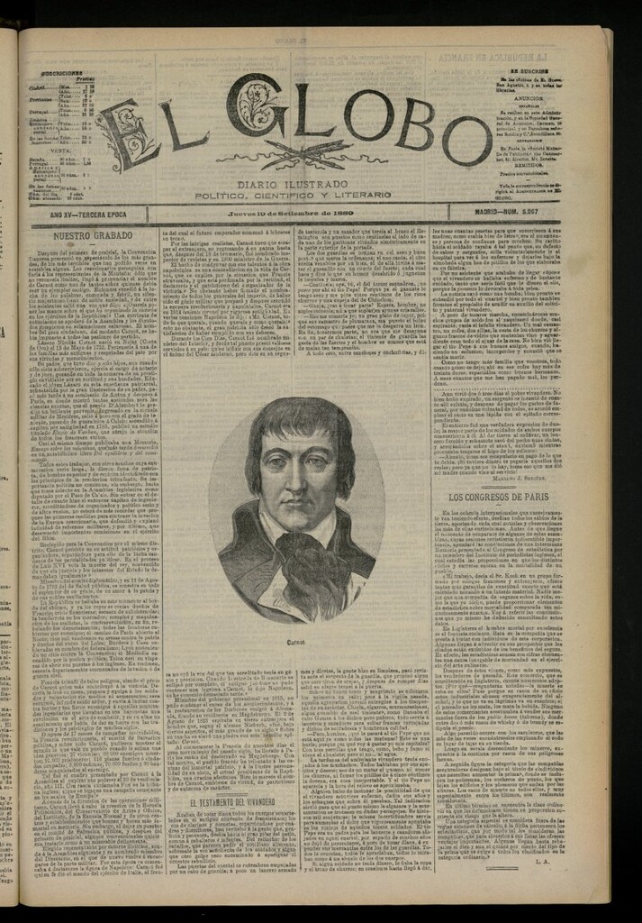 Miniatura de El Globo : diario ilustrado del 19 de septiembre de 1889, nº 5067