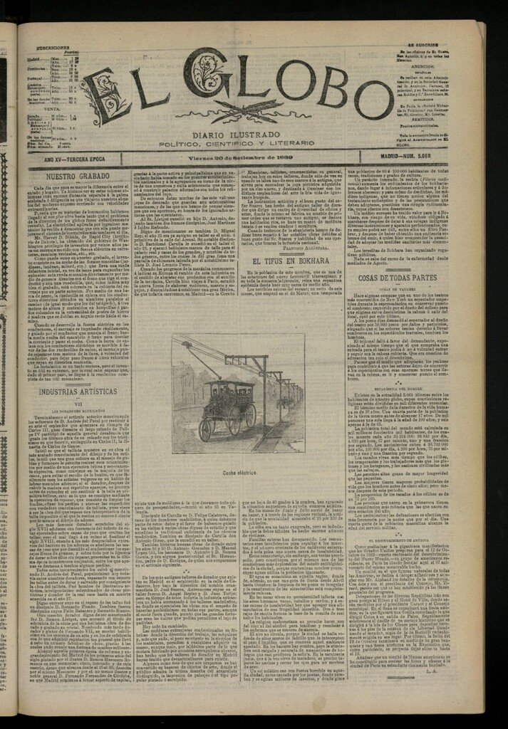 Miniatura de El Globo : diario ilustrado del 20 de septiembre de 1889, nº 5068