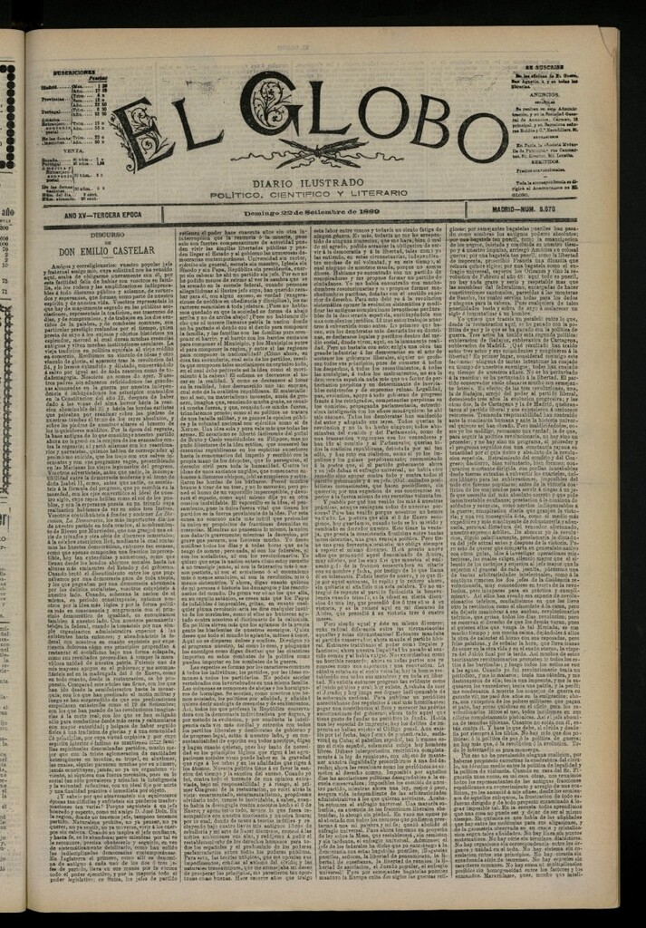 Miniatura de El Globo : diario ilustrado del 22 de septiembre de 1889, nº 5070
