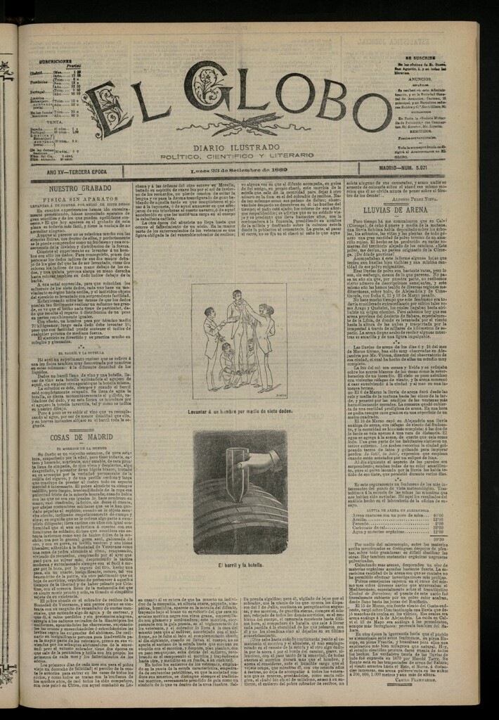 Miniatura de El Globo : diario ilustrado del 23 de septiembre de 1889, nº 5071