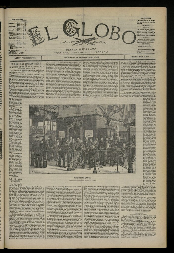 Miniatura de El Globo : diario ilustrado del 24 de septiembre de 1889, nº 5072