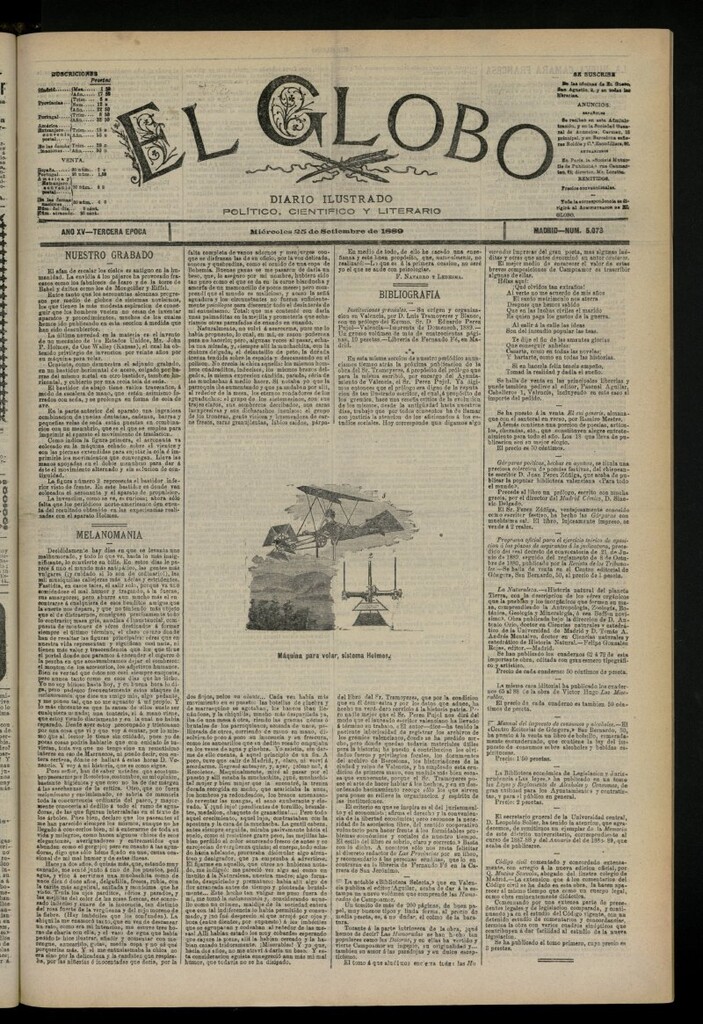 Miniatura de El Globo : diario ilustrado del 25 de septiembre de 1889, nº 5073