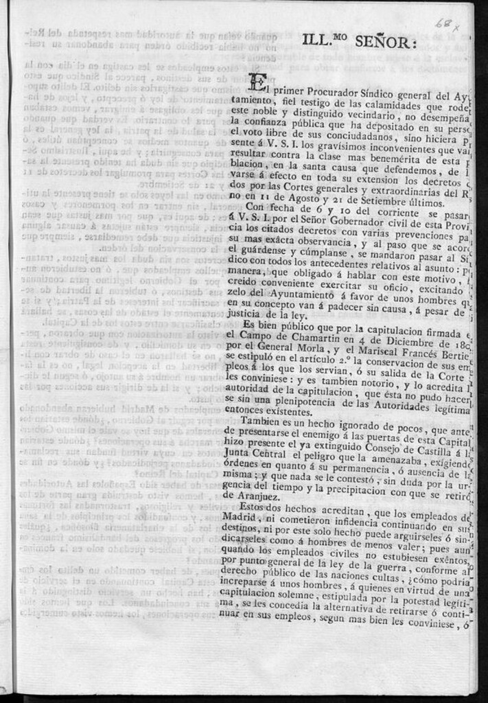 Miniatura de Illmo. Señor, El Primer Procurador Síndico general del Ayuntamiento, fiel testigo de las calamidades que rodean a este noble y distinguido vecindario...los gravísimos inconvenientes que van a resultar contra la clase mas benemérita de esta población, en la santa causa que defendemos, de llevarse a efecto en toda su extensión los decretos dados por las Cortes generales y extraordinarias del Reyno en 11 de agosto y 21 de setiembre últimos...