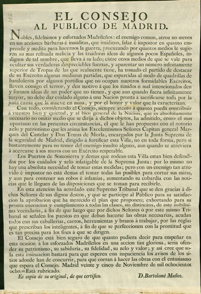 Miniatura de Bando del Consejo a los madrileños pidiendo su colaboración para fortificar la Villa