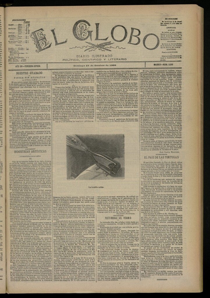 Miniatura de El Globo : diario ilustrado del 13 de octubre de 1889, nº 5091