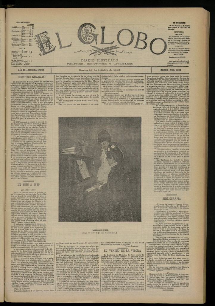 Miniatura de El Globo : diario ilustrado del 15 de octubre de 1889, nº 5093