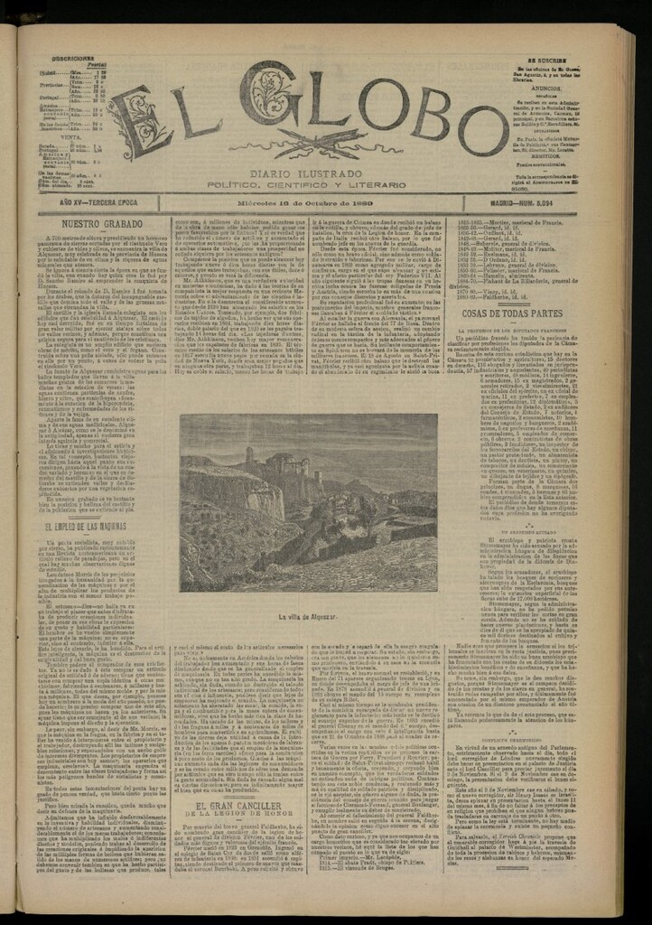 Miniatura de El Globo : diario ilustrado del 16 de octubre de 1889, nº 5094