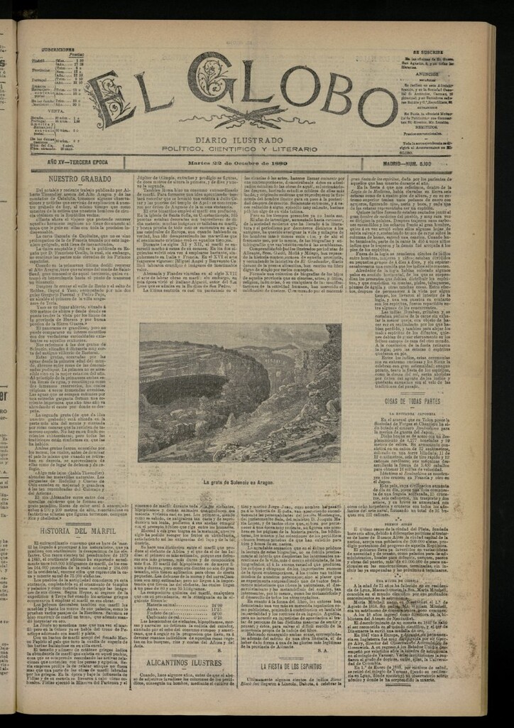 Miniatura de El Globo : diario ilustrado del 22 de octubre de 1889, nº 5100