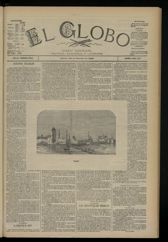 Miniatura de El Globo : diario ilustrado del 26 de octubre de 1889, nº 5104