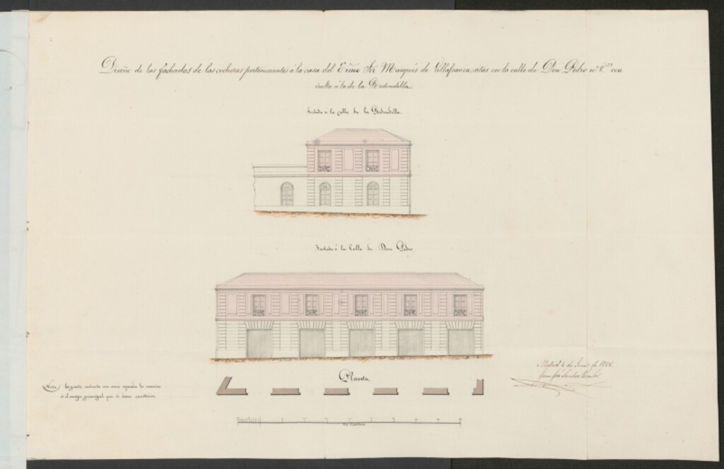 Miniatura de Eugenio Montaño, en representación  del E. S. Marqués de Villafranca, licencia para aumentar piso principal en la cocheras de la calle D. Pedro, nº 8 con vuelta a la de la Redondilla.