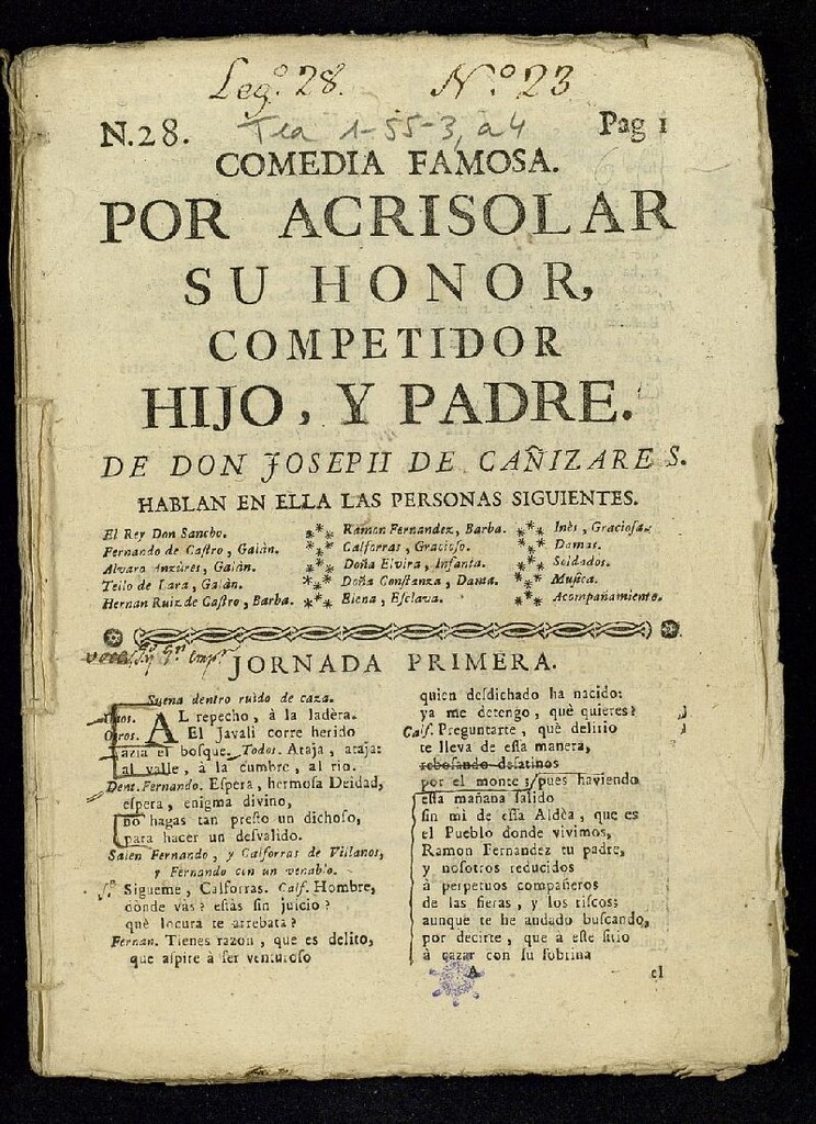 Miniatura de Comedia famosa, Por acrisolar su honor, competidor hijo y padre