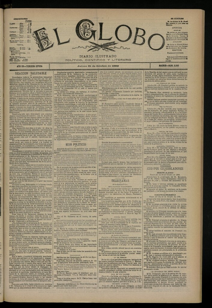 Miniatura de El Globo : diario ilustrado del 31 de octubre de 1889, nº 5109