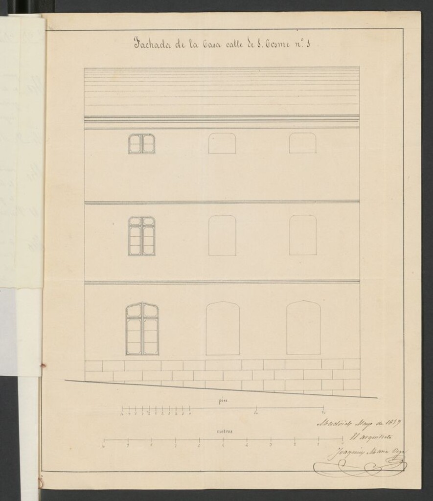 Miniatura de El Sr. Duque de Fernán Muñoz, en solicitud de licencia para construir de nueva planta, un trozo de fachada en su casa calle de S. Cosme, nº 1. (1859)