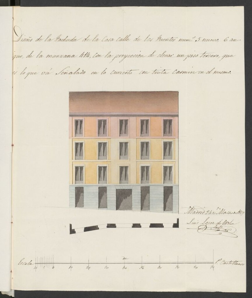 Miniatura de D. Santiago Rey Núñez, licencia para aumento de piso 3º en la casa calle de las fuentes, nº 5, manzana 414.