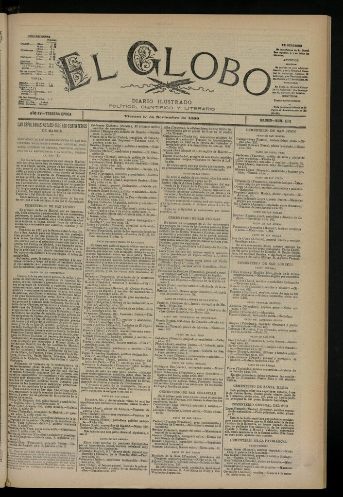 Miniatura de El Globo : diario ilustrado del 1 de noviembre de 1889, nº 5110