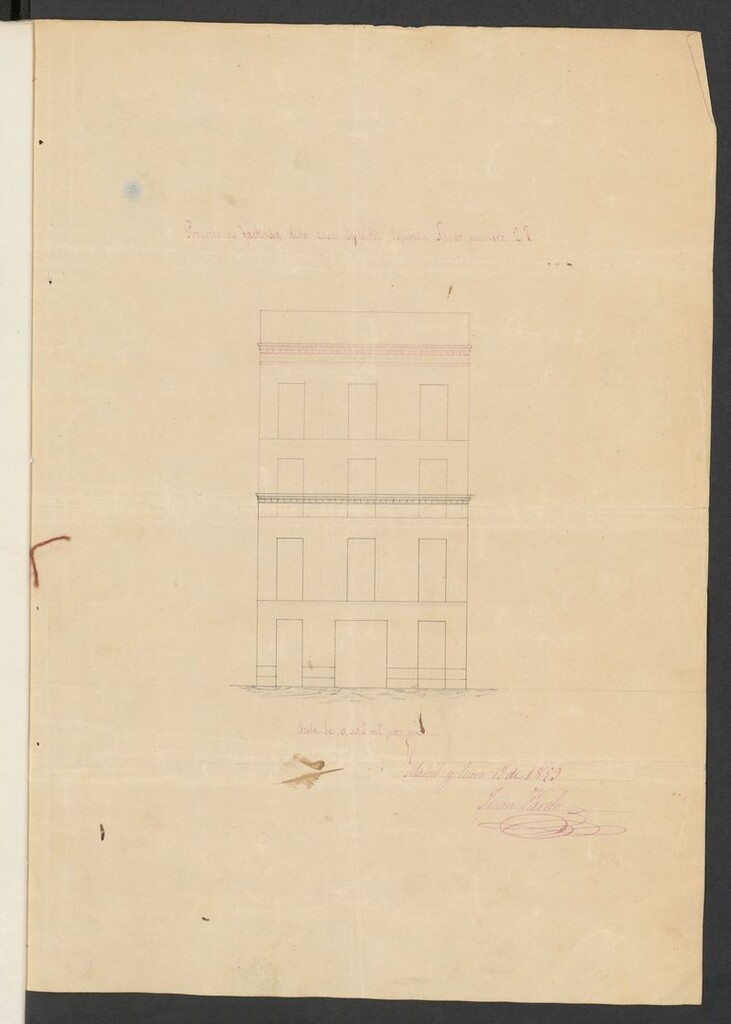 Miniatura de D. Manuel Arriba, licencia para aumento de pisos 2º y 3º en la calle del Espíritu Santo nº 27, manzana 473.