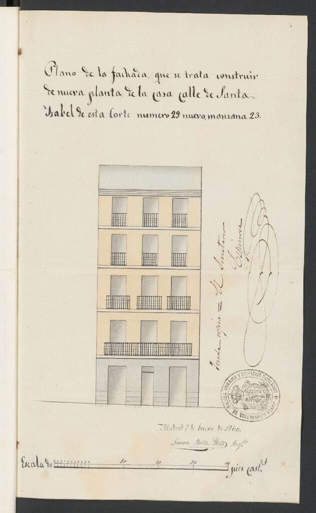 Miniatura de D. Bernardo Gómez, solicitando construir de nueva planta en la calle de Santa Isabel nº 29, manzana 23.