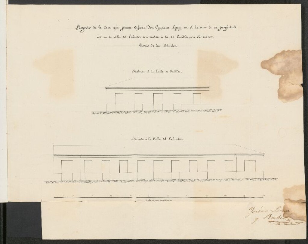 Miniatura de D. Cayetano López, pidiendo licencia para edificar en las afueras del Portillo de Embajadores, calles del Labrador y de Ercilla.