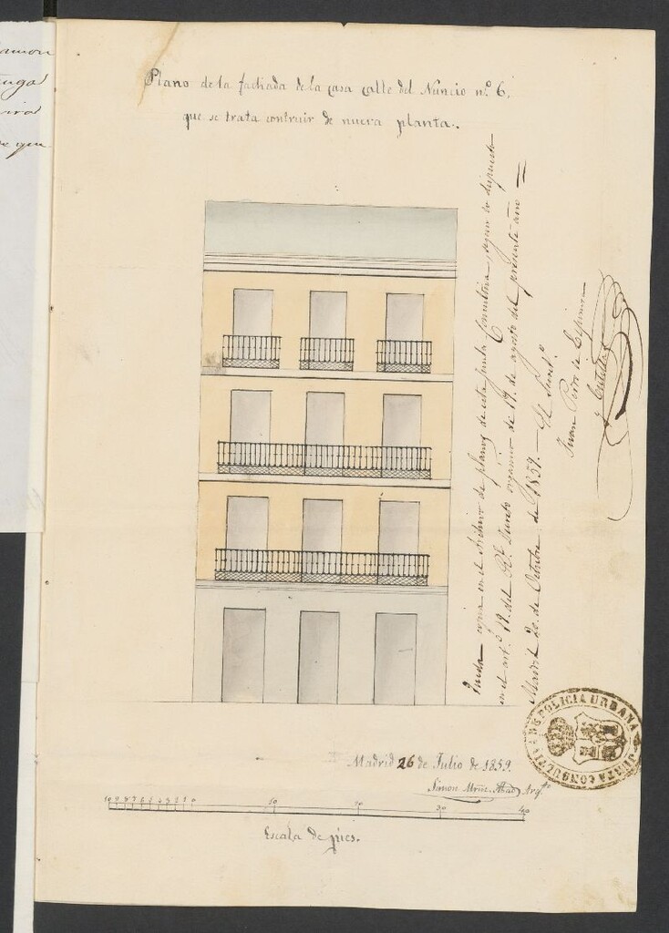Miniatura de D. Ramón López, solicitando licencia para edificar de nueva planta la casa calle del Nuncio para distinguida con el nº 6 moderno.