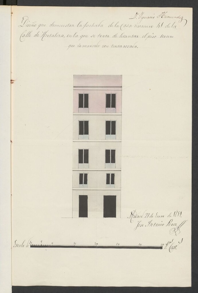 Miniatura de D. Ignacio Hernández, licencia para piso 3º y sotabanco en su casa calle de Hortaleza nº 41.