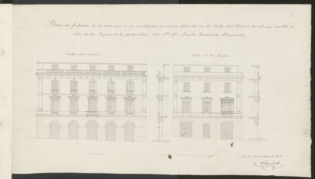 Miniatura de D. Benito Fernández Maquieira, sobre licencia para construir de nueva planta la casa calle del Clavel nº 11, con vuelta a la de la Reina sin nº, manzana 301.