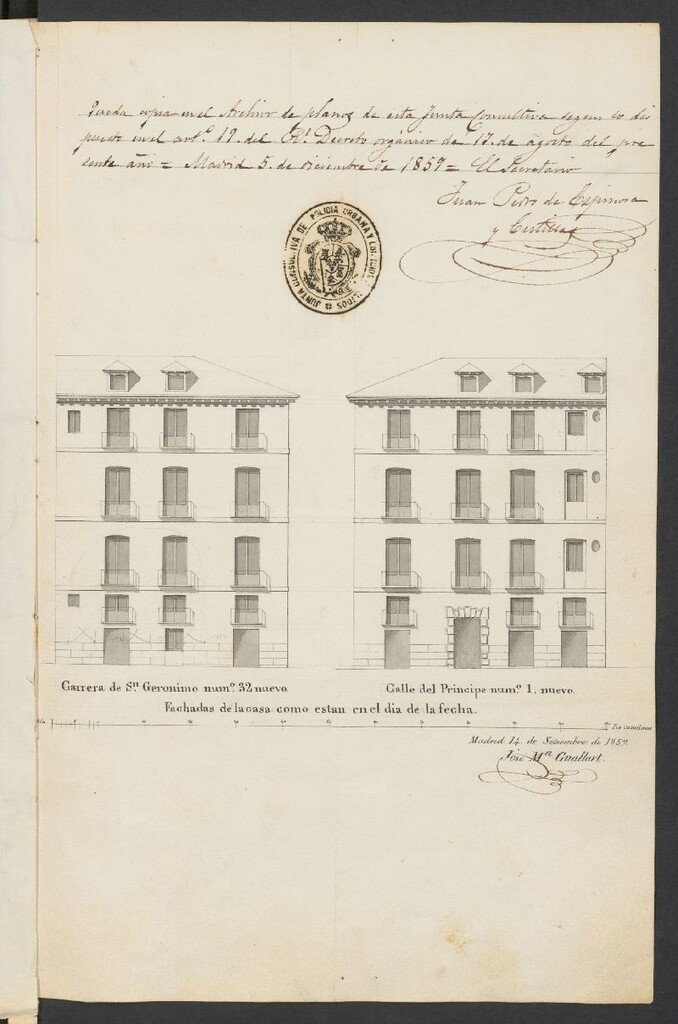 Miniatura de Los Sres. López Vázquez y Cano sobre ejecución de varias obras en su casa Carrera de S. Gerónimo nº 32 y del Príncipe, nº 1.