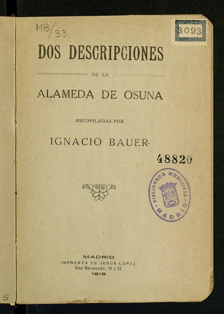 Miniatura de Dos descripciones de la Alameda de Osuna  recopiladas por Ignacio Bauer