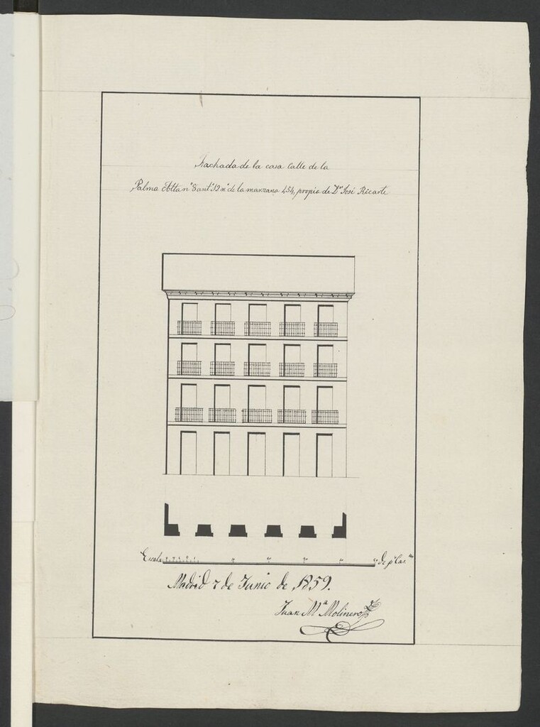 Miniatura de D. José Recarte, en solicitud de licencia para edificar de nueva planta la casa calle de la Palma alta nº 12, manzana 454.