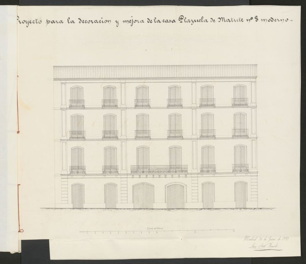 Miniatura de D. Nazario Carriquiri, en demanda de licencia para aumentar piso 3º y hacer otras obras en su casa Plazuela de Matute nº 8, manzana 235.