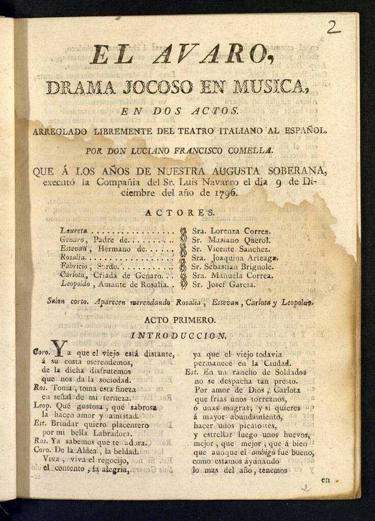 Miniatura de El avaro : drama jocoso en música, en dos actos