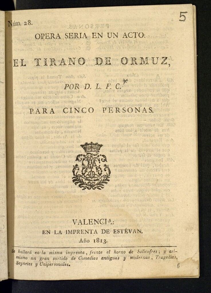 Miniatura de Opera seria en un acto, El tirano de Ormuz