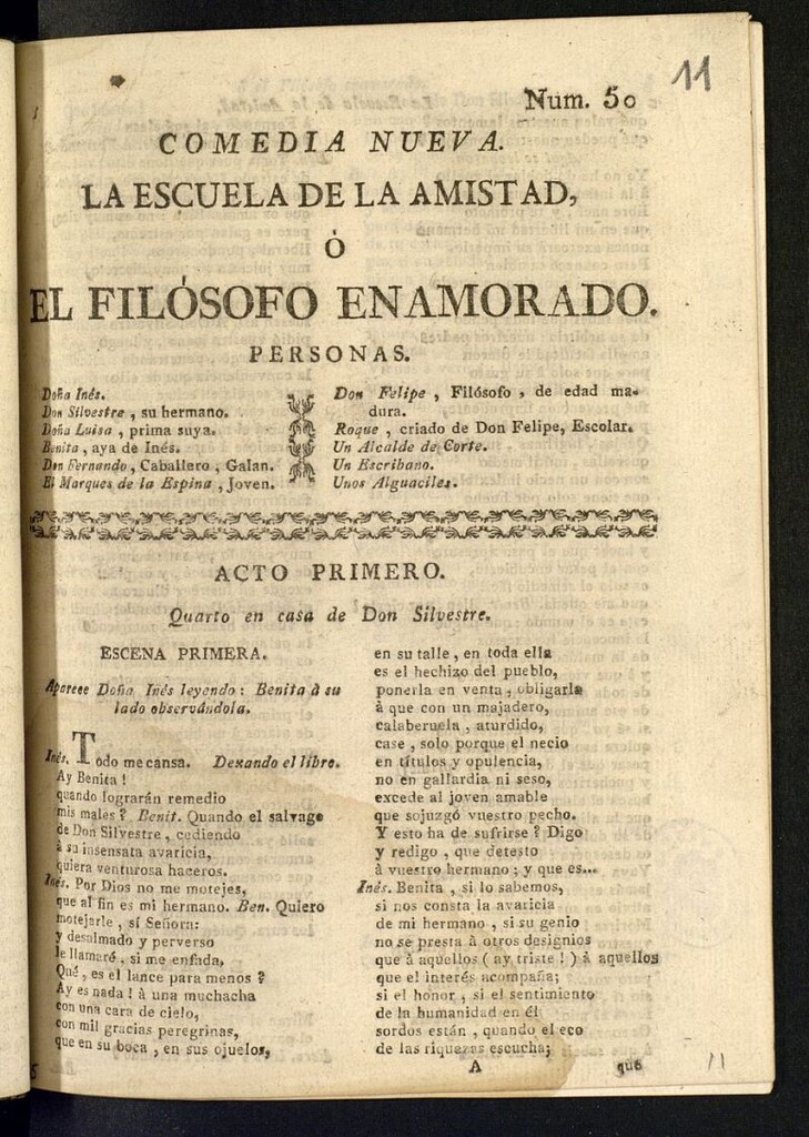 Miniatura de Comedia nueva La escuela de la amistad ó El filósofo enamorado