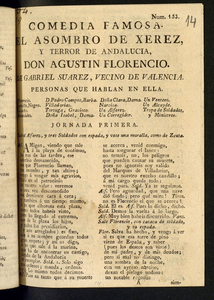 Miniatura de Comedia famosa, El asombro de Xerez y terror de Andalucia, Don Agustín Florencio